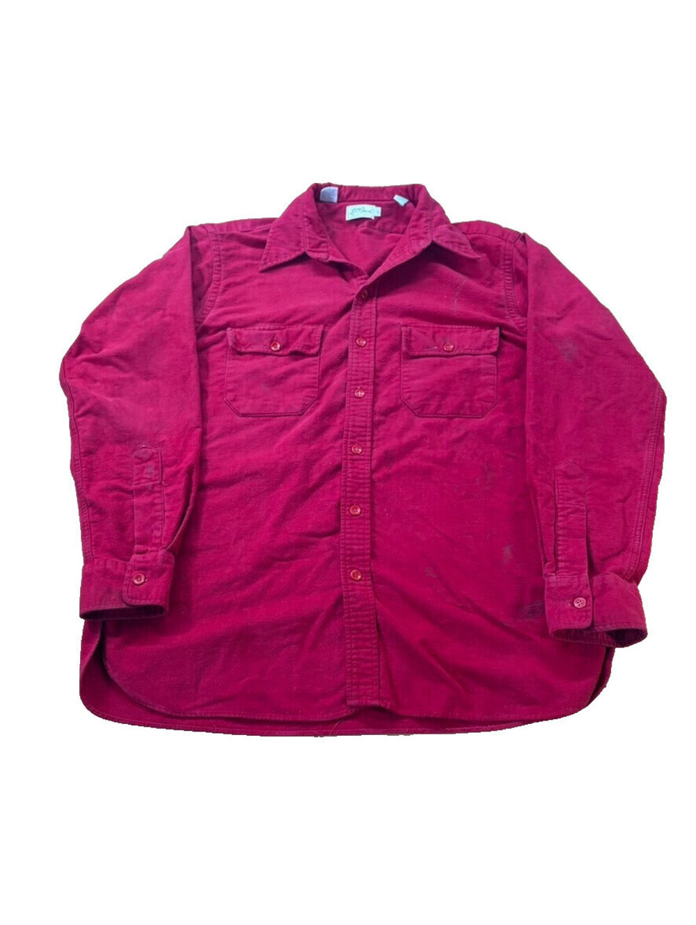 Vintage 60s L.L.Bean Chamois Shirt Script Label Red USA 17